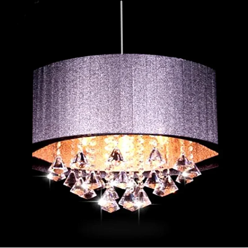 

Modern Oval Chandelier Brushed Satin Fabric Lampshade K9 Crystal Clear Glass Study Room Living Room Hanging Lamp Free Delivery