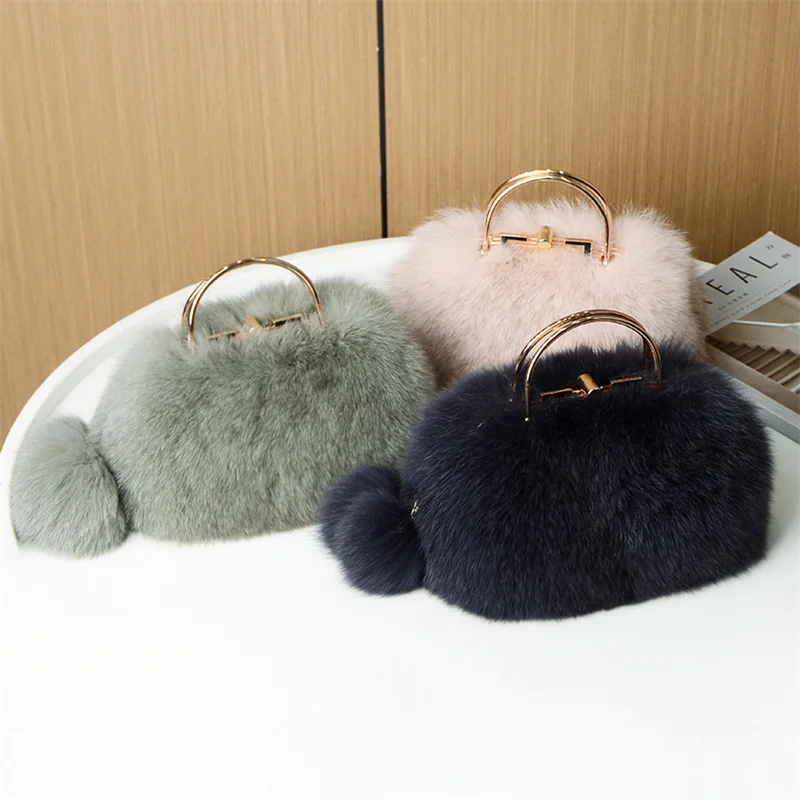 Women's New Fur Luxury Fox Raccoon Fur Fashion Mouth Diagonal Bag Large Capacity Handbag Temperament Women's Luxury Fur Bag