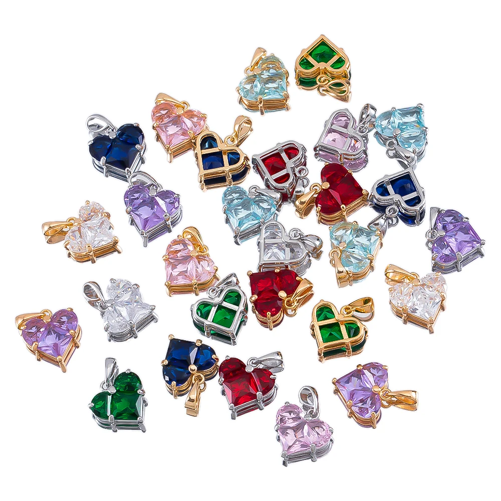 

2PC Heart Shape Cubic Zirconia Charms Gold Color Copper Heart Necklace Pendants For Diy Valentine Day Jewelry Making Findings