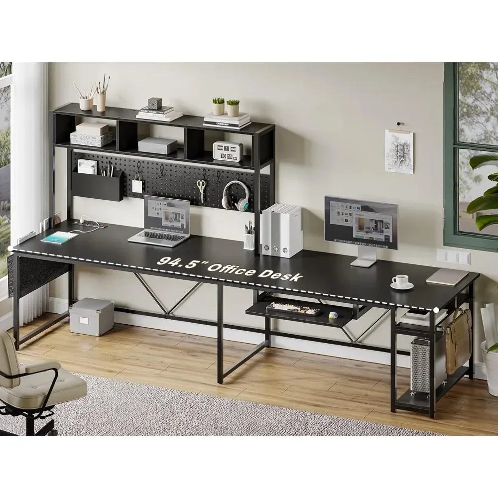 L Shaped Gaming Desk, Reversible Computer Desk with Power Outlet and Pegboard, Gaming Desk with Led Lights, Keyboard Tray