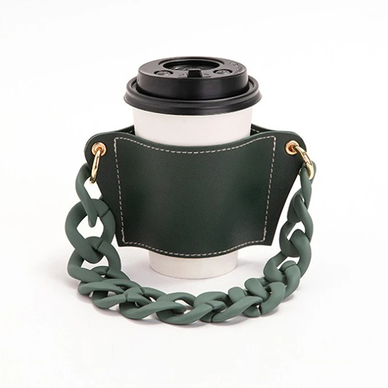 For Travel PU Leather Cup Holder Portable Glass Bottle Leather Case Eco-friendly Coffee Cup Bag Detachable Chain Bottle Cover