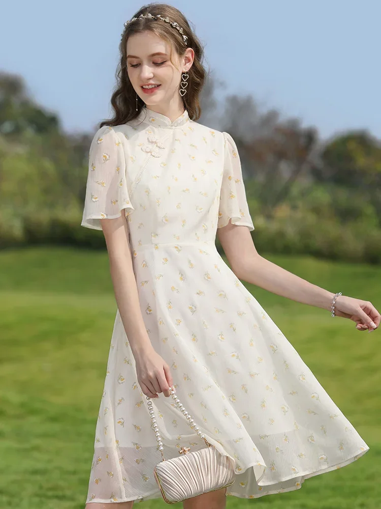 I BELIEVE YOU Dresses for Women 2023 Summer New French Short Sleeve Elegant Long Chiffon Vestidos White Women's Dress 2231095069