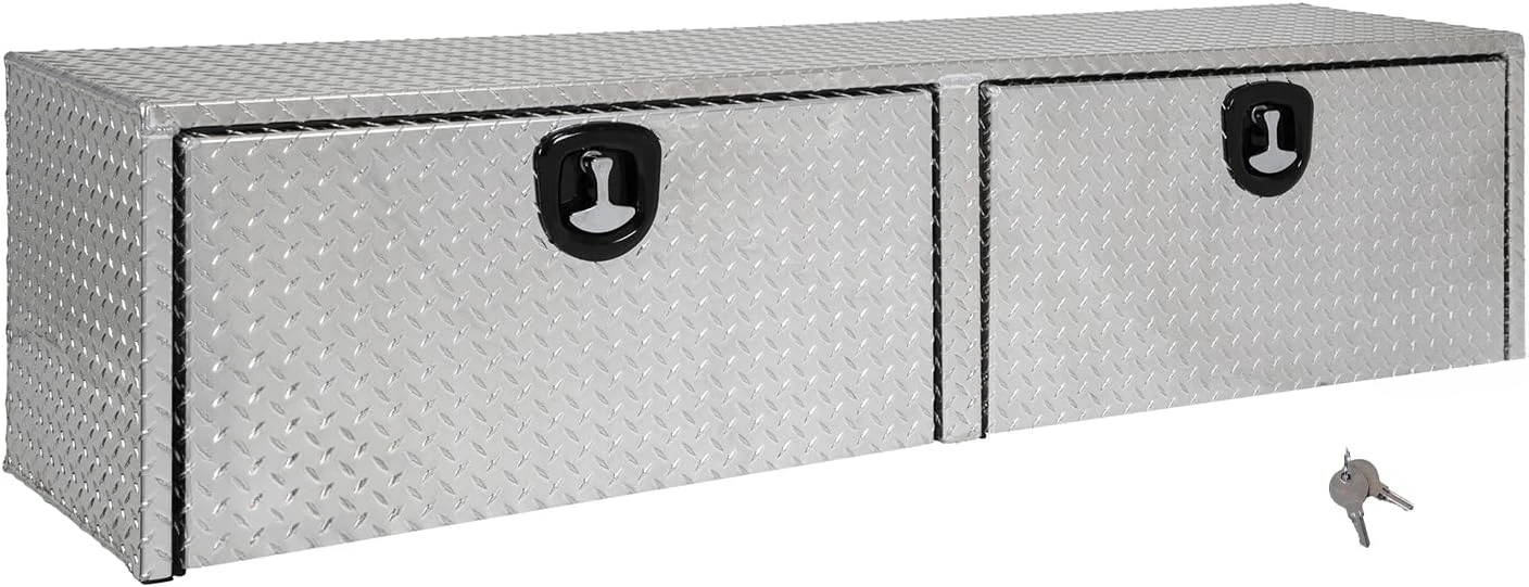 Aluminum Diamond Tread Topsider Truck Box With Drop Door, 72 x 18 x 16 Inch, Lockable Tool Chest