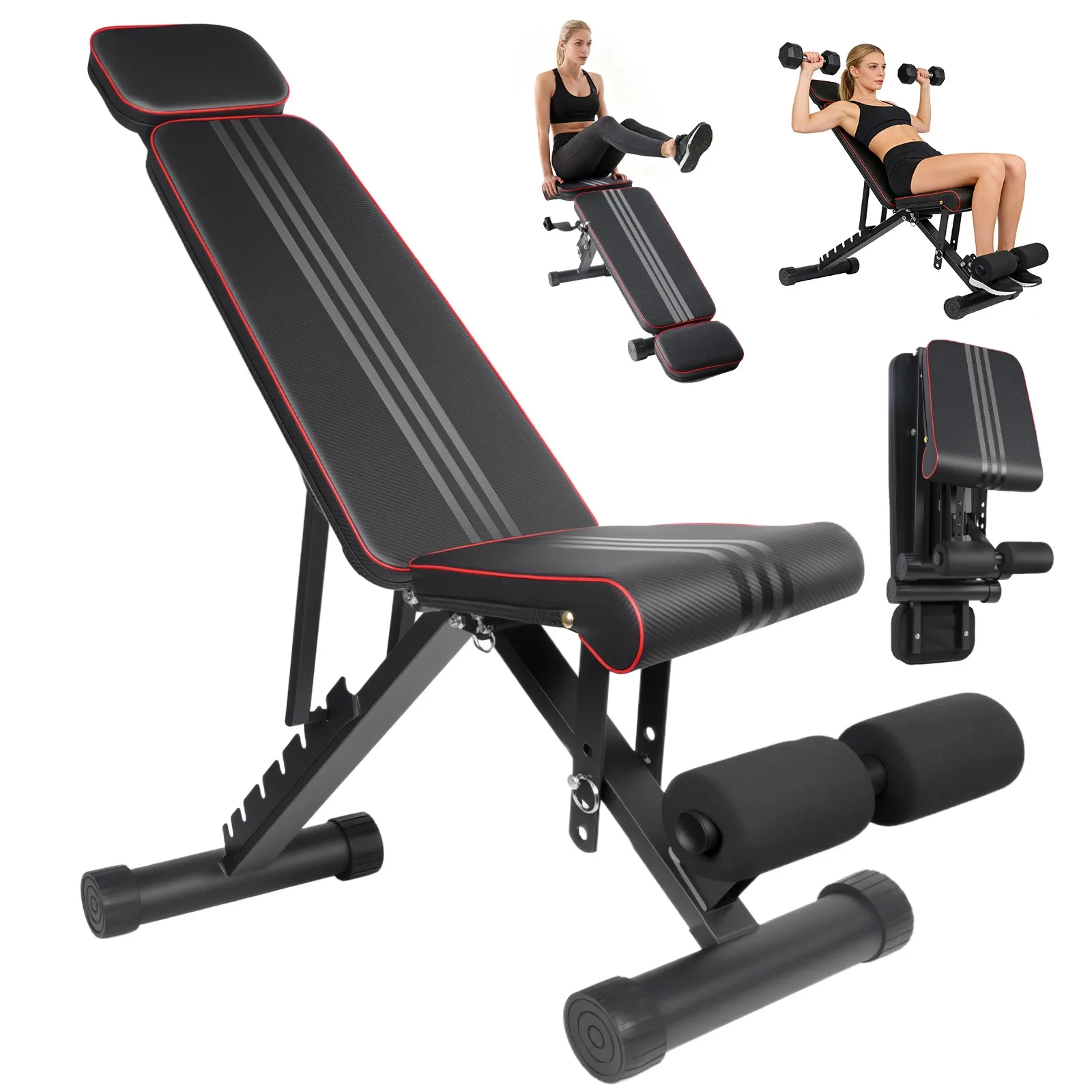 Banc de musculation réglable et pliable avec appui-tête allongé, robuste, pour exercices de sit-up, idéal pour la maison et l'entraînement complet du corps