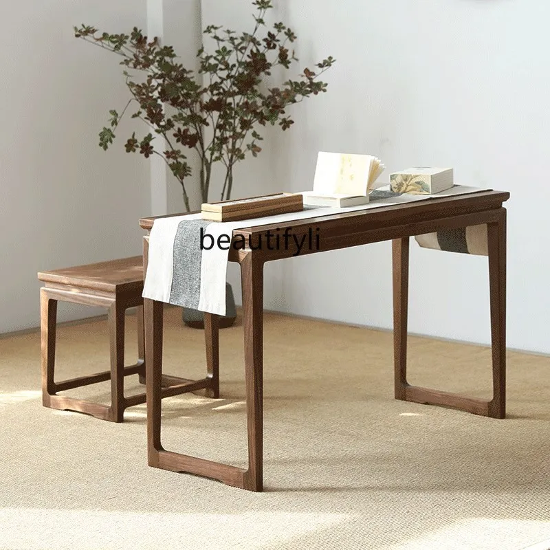 

New Chinese solid wood piano table piano stool zen antique calligraphy picture tea table