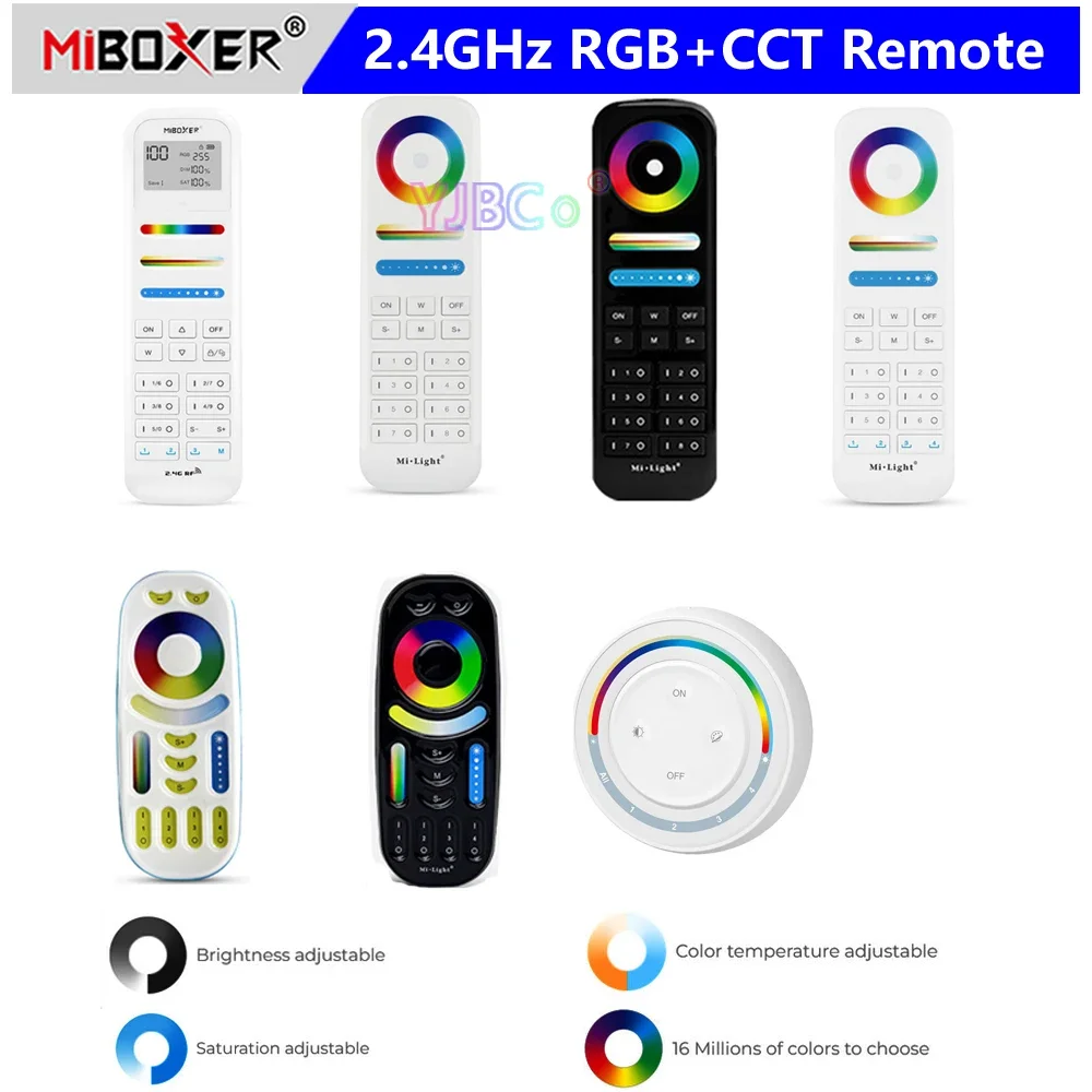 MiBoxer 2.4GHz RGB+CCT Remote Controller 4/6/8/100 Zones RF Wireless Dimmer For Mi-Light 2.4G series products( LED Light Lamp)