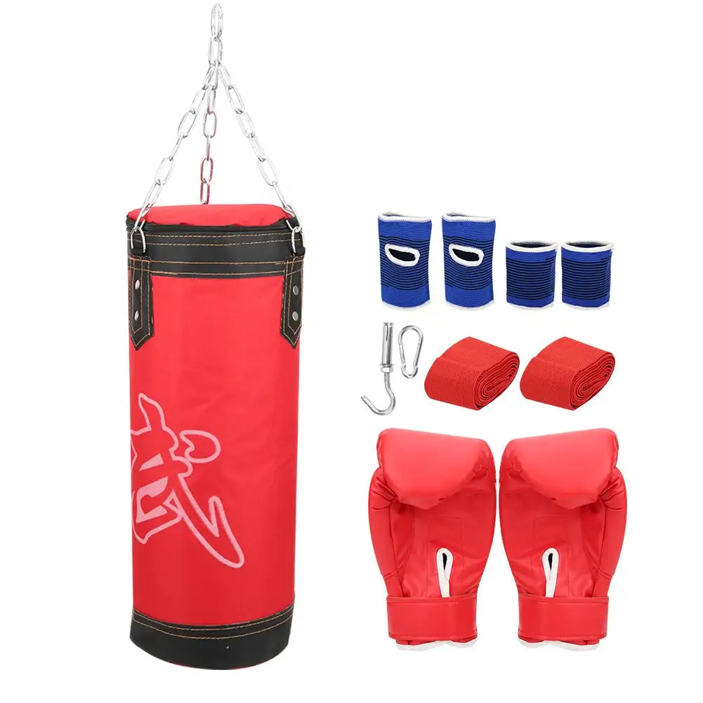 

60cm Kids Boxing Training Sandbag Set - Hanging Kick Bag with Gloves & Wrist Guards for Karate Fitness