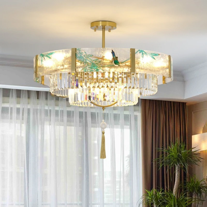 

Modern Crystal Chandelier Luxury Large Ceiling Light, Vintage Enamel LED Chandelier for Living Room Dining Room Indoor Lighting