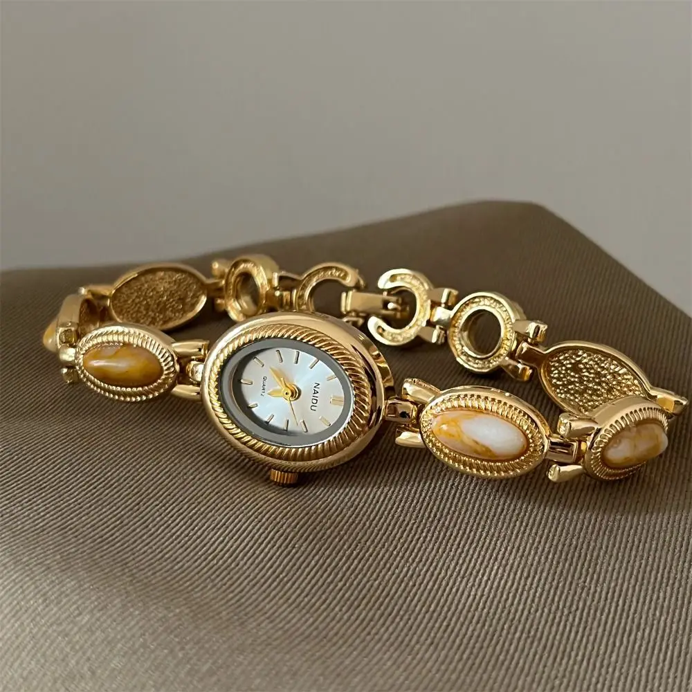 New Vintage Colored Gemstones Ladies Watch Oval Elegant Wristwatch Luxury Gift Bracelet Watch Useful Quartz Watch