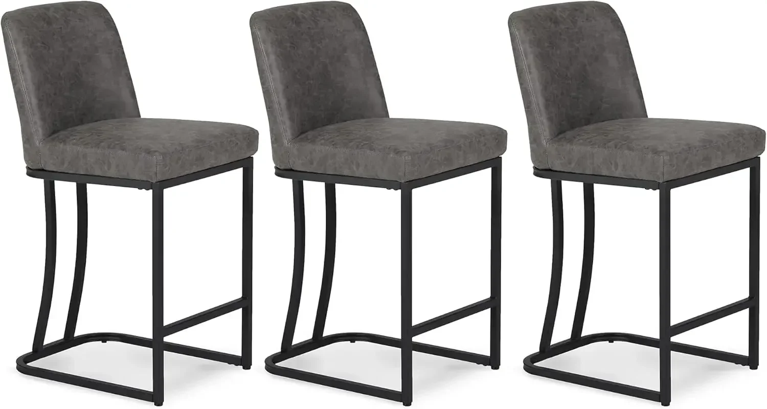

Counter Height 24" Bar Stools Set of 3 with Back for Kitchen Counter Modern Upholstered Barstools Faux Leather Farmhouse