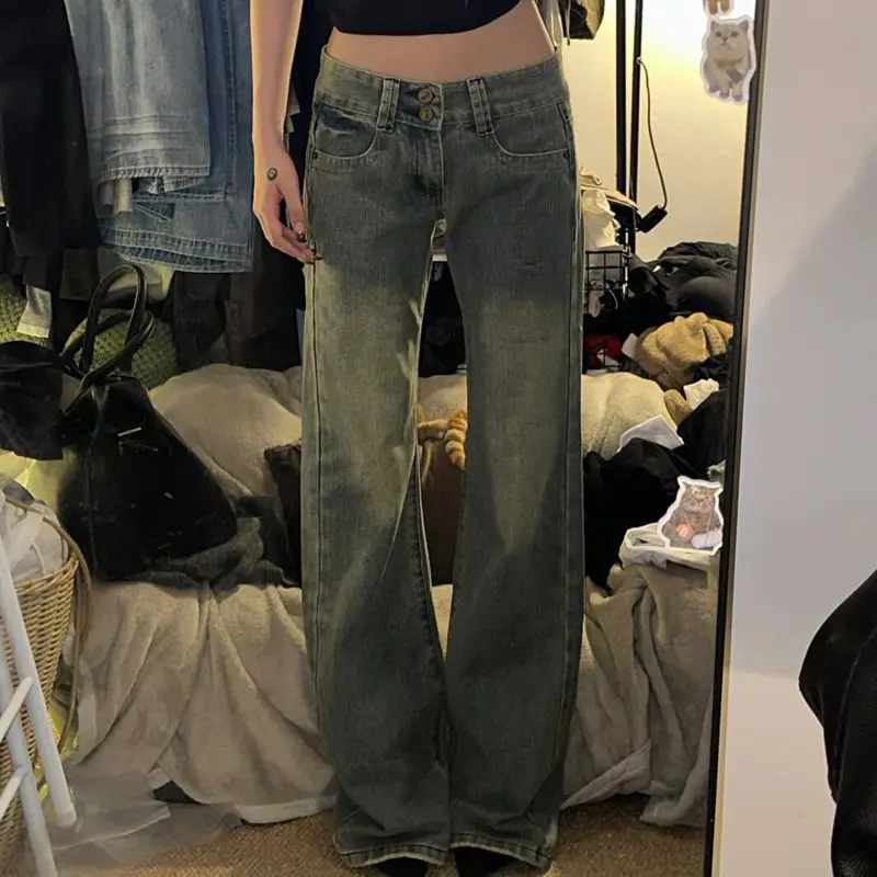 Deeptown Vintage Baggy Y2k Jeans Woman America Retro Wide Leg Denim Pants Coquette Grunge Trashy 2000s Straight Trousers 2024