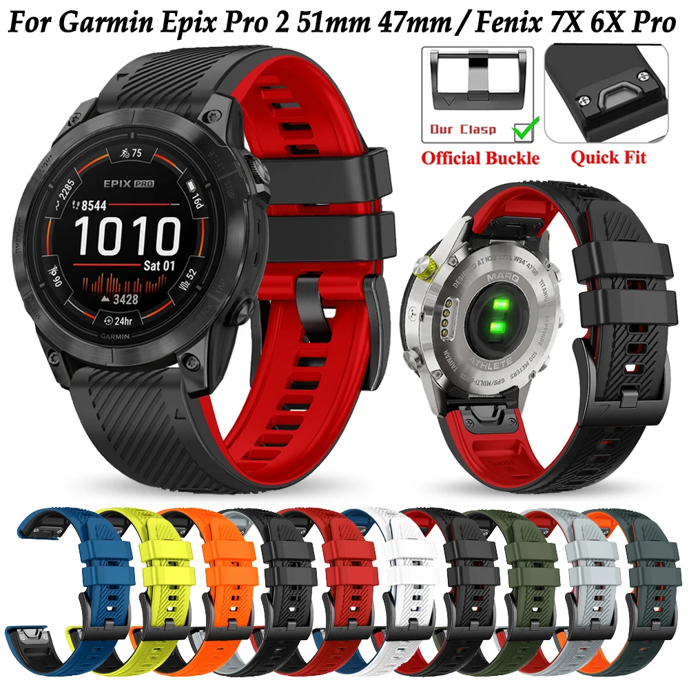 Quickfit 22/26 มม.สายนาฬิกาซิลิโคนสําหรับ Garmin Epix pro Gen 2/51/47 มม.Fenix 8/7X/6X/6 pro 5X/5 plus - สร้อยข้อมือ