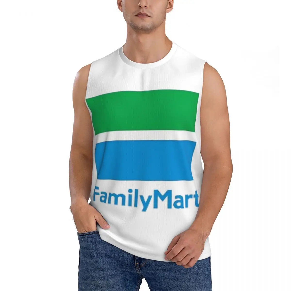 Family Mart Men Sleeveless Tank Tops Quick Dry Breathable Gym Fitness Running Summer Casual Sport Vest