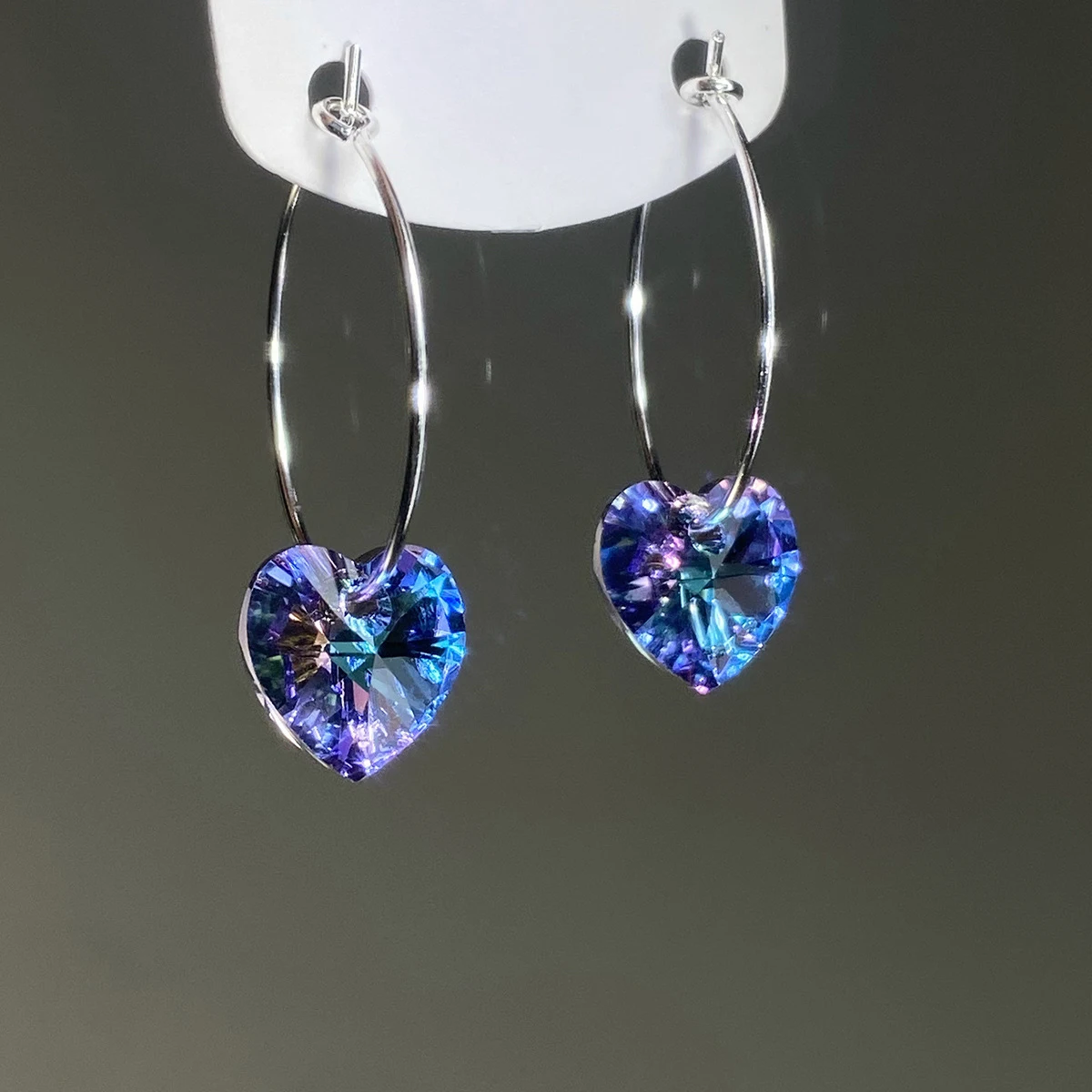 Modian Sparkling Blue Crystal Swing Hoop Earrings For Women Classic Heart 925 Sterling Silver Luxury Jewelry Female Accessories
