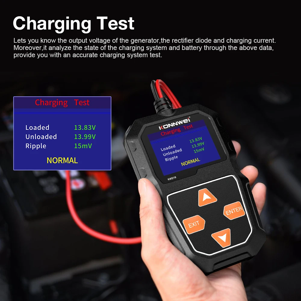 KONNWEI KW218 جهاز اختبار بطارية السيارة 6 فولت 12 فولت سيارة دراجة نارية شاحنة نظام البطارية محلل 100 إلى 2000CCA شحن التحريك أداة الاختبار