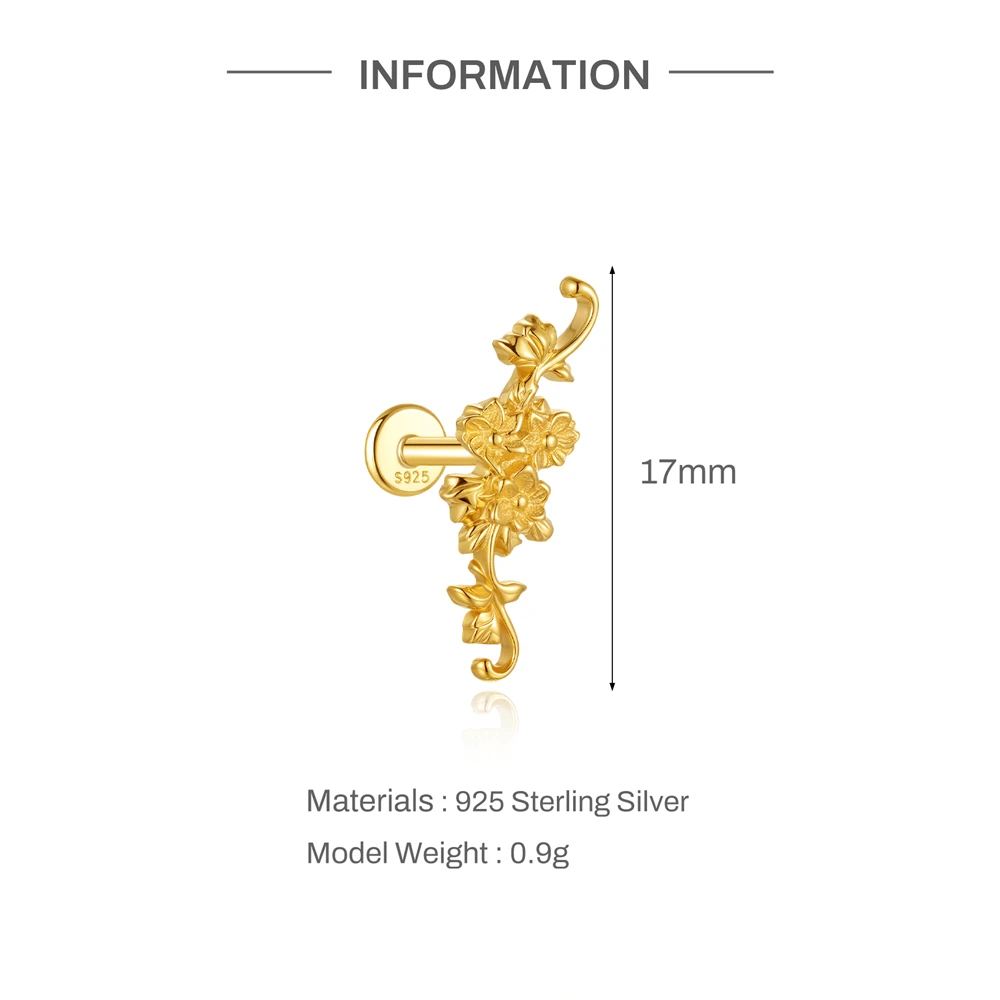 AIDE 925 Sterling Silber Fünfblättrige Blume Pferdeaugen CA Zirkon für Damen Knorpel Helix Flachrücken Piercing Ohrring Party Geschenke – Detail 14