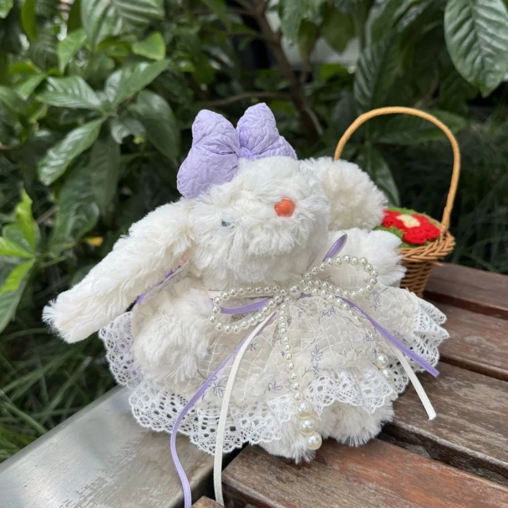 

Bow Plush Rabbit Keychain Princess Pearl Dress Cartoon Rabbit Doll Keyring Stuffed Kawaii Drooping Ear Rabbit Pendant Girl's Toy