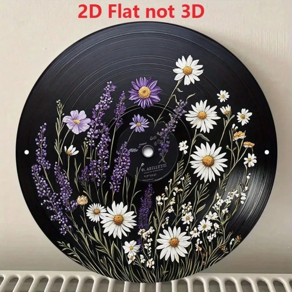 Vinyl Record Sign Wall Art Retro Floral Metal Sign Vintage Decor 8 Inch Round