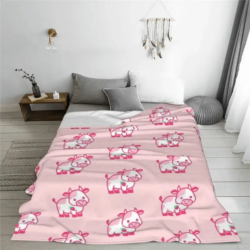 Strawberry Cow Cute Blankets for Kids Animal Cartoon Flannel Awesome Warm Throw Blanket for Coverlet All Season