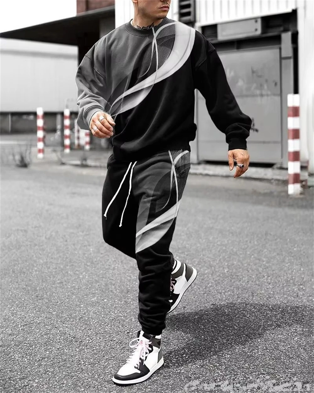 Hot Sell Summer Men Clothing 3d Printed Men Long Sleeve Casual Sweatpants Set Men Long Sleeve T-Shirt+Pants Two-Piece Set