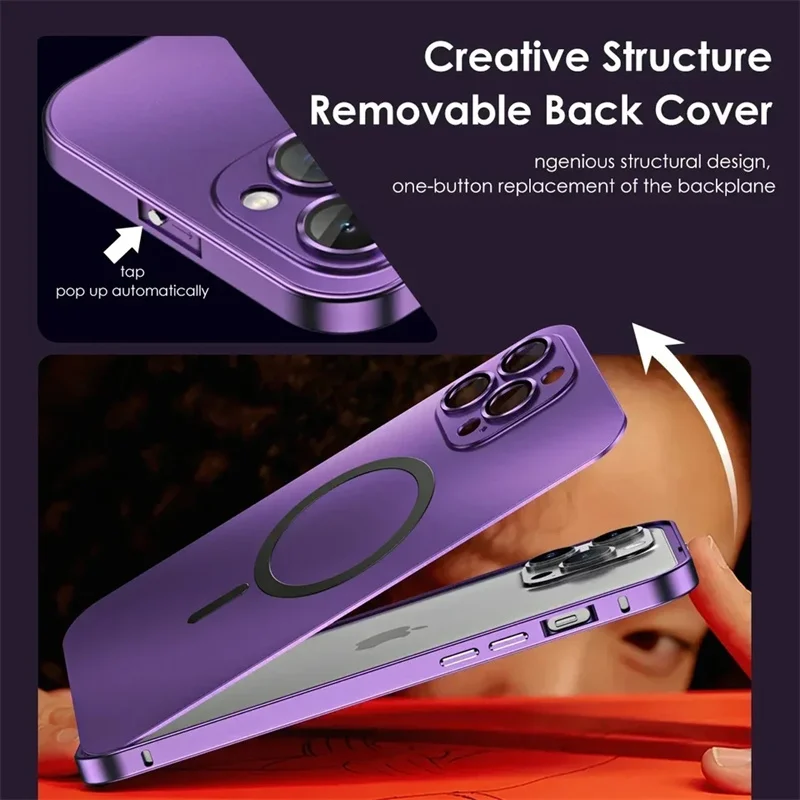 

Metal Frame Snap on Phone Case for iPhone 13 12 14 15 16 Pro Max Luxury Aluminum PC Back Panel With Lens Protection Phone Cover