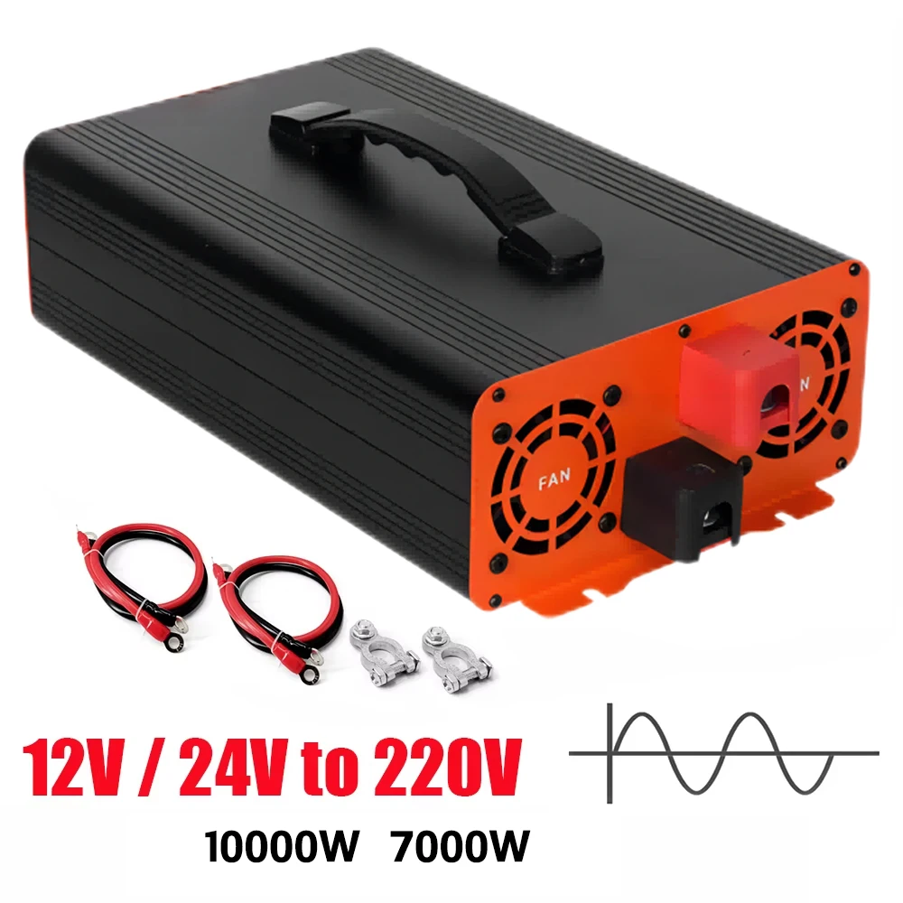 Inverter Bank Converter 10000W 7000W Voltage Converter 12V 24V 48V DC to AC 220V EU Socket Car Micro Inverter LCD LED Display