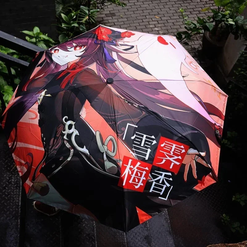 Anime Genshin Impact Umbrella Ganyu Hutao Three-folding UV Blocking Mobile Parasol Genshin Impact waterproof Rain Umbrella Gear