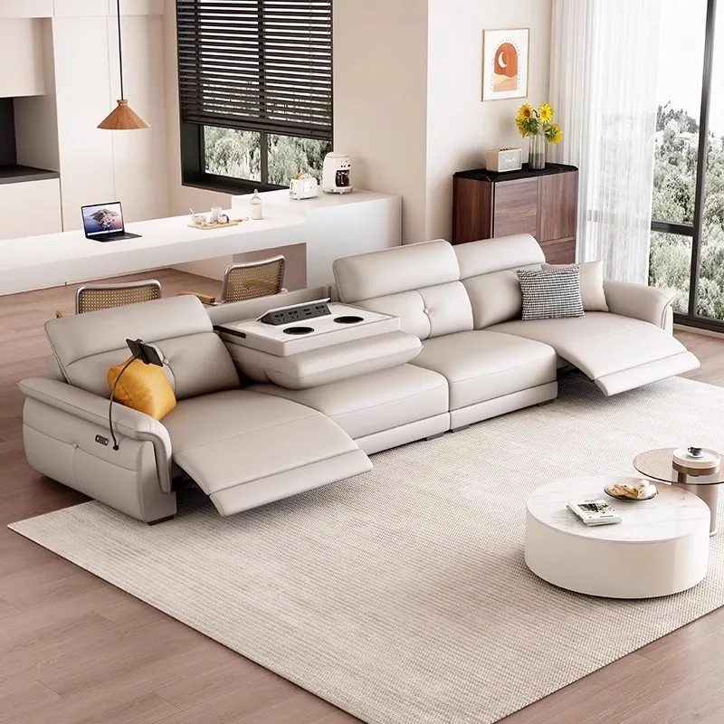

Black luxury functional sofa living room leather electric sofa adjustable smart small apartment light luxury sofa
