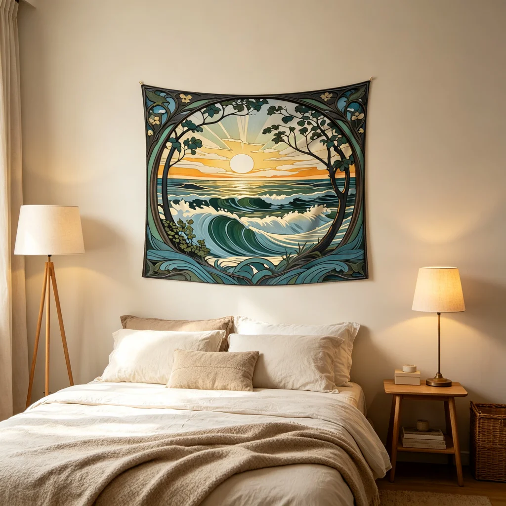 1PC Wave Sunrise Print Backdrop Banner, Bedroom Living Room Photo Background, Polyester Wall Hanging, Home Decor, Wall Art