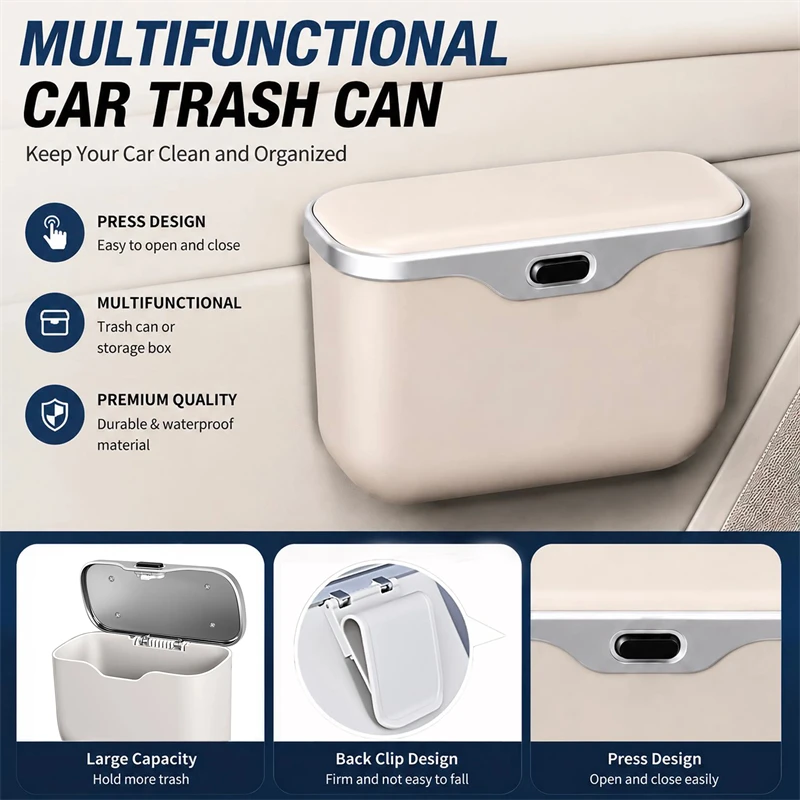 Car Garbage Bin Portable Hanging Mini Car Storage Box Can Wastebasket Trash  Interior Clip-on Storage Pouch Dry and Wet Use