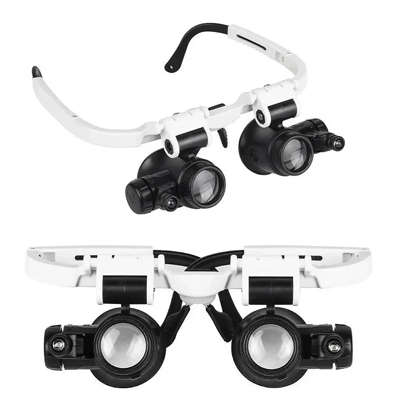 Magnifier 10x 15x 20x 25x Adjustable Lens Loupe Headband Magnifying Glass with LED Light for Jewelry Appraisal Repair Watch