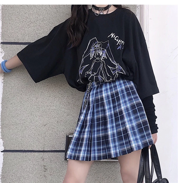 Women Girl T Shirt Goth T-shirt Anime Graphic Tshirt Streetwear Tee Tops Fairy Grunge Clothes Emo Clothing Gothic Black 2024