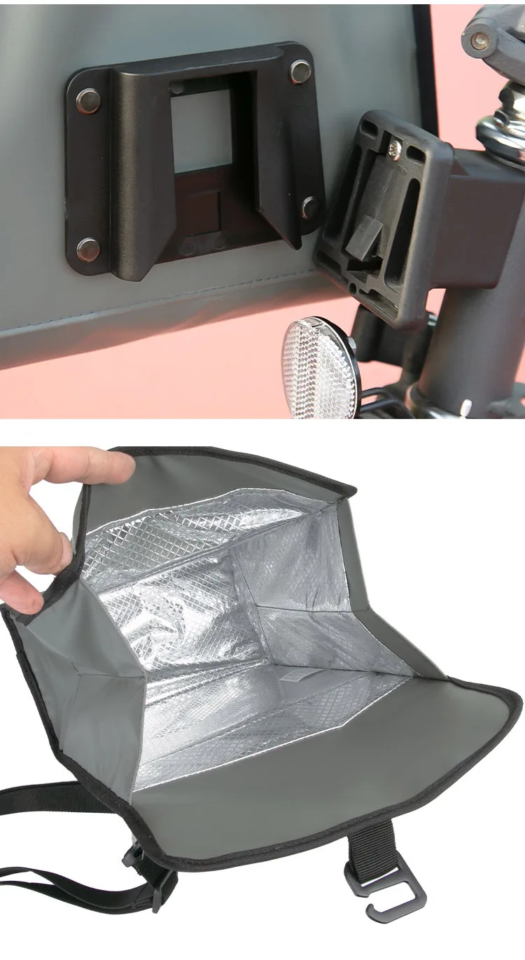 Heasygo 2505 Fahrrad-Lenkertasche mit Schnellverschluss für Brompton Vorderrohrkorb, Isoliertasche, Rahmenmontage mit Schweinenasenverschluss – Detail 9