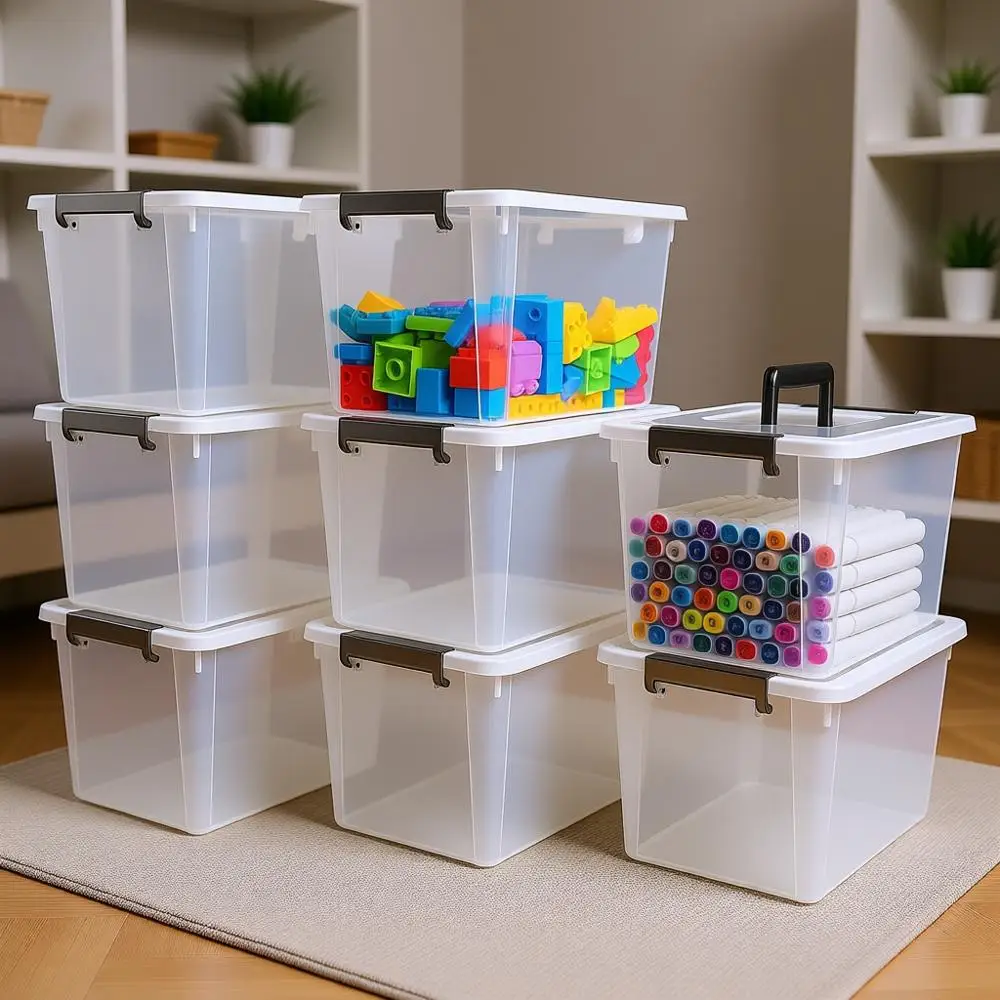 

8 Packs 6 QT Clear Storage Boxes with Latching Lids and Handles for Organizing