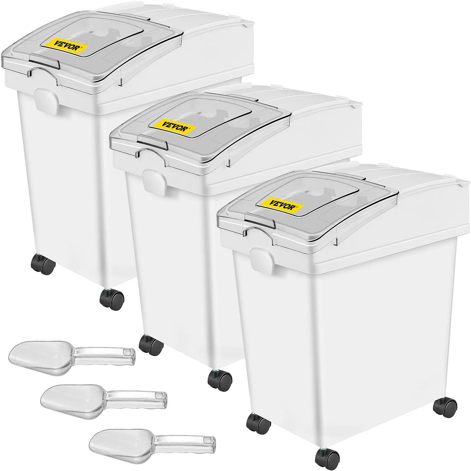 

VEVOR Ingredient Bin, 6.6 Gallons Capacity Ingredient Storage Bin, 3 Pcs/Set, PP Material Flour Bins On Wheels, White Shelf Ingr