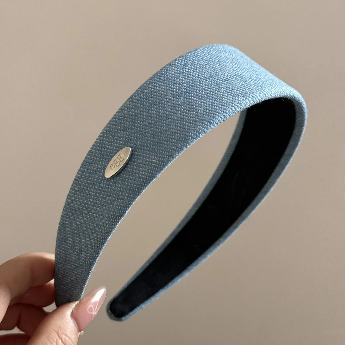 Sweet and Cool Denim Silver Small Round Label Light Blue Thin Headband Women's Daily New Retro Niche Advanced Face Wash Headband