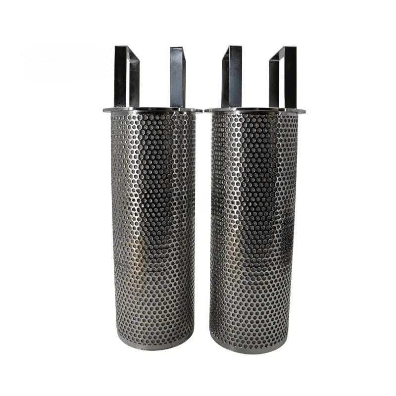 Stainless steel basket filter element for use in chemical plants, refineries, septic tanks, etc