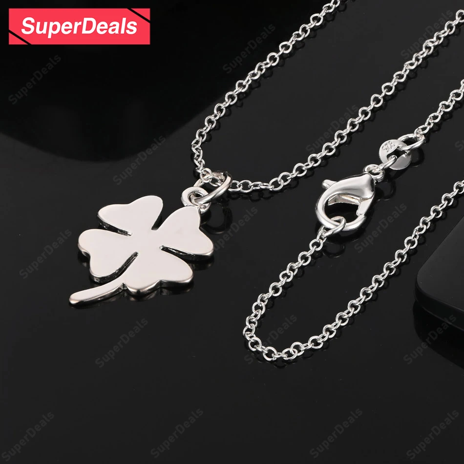 

Superdeals 925 Sterling Silver Four-Leaf Clover Pendant Necklace High-Quality Beautiful Jewelry Engagement Wedding Party Gift