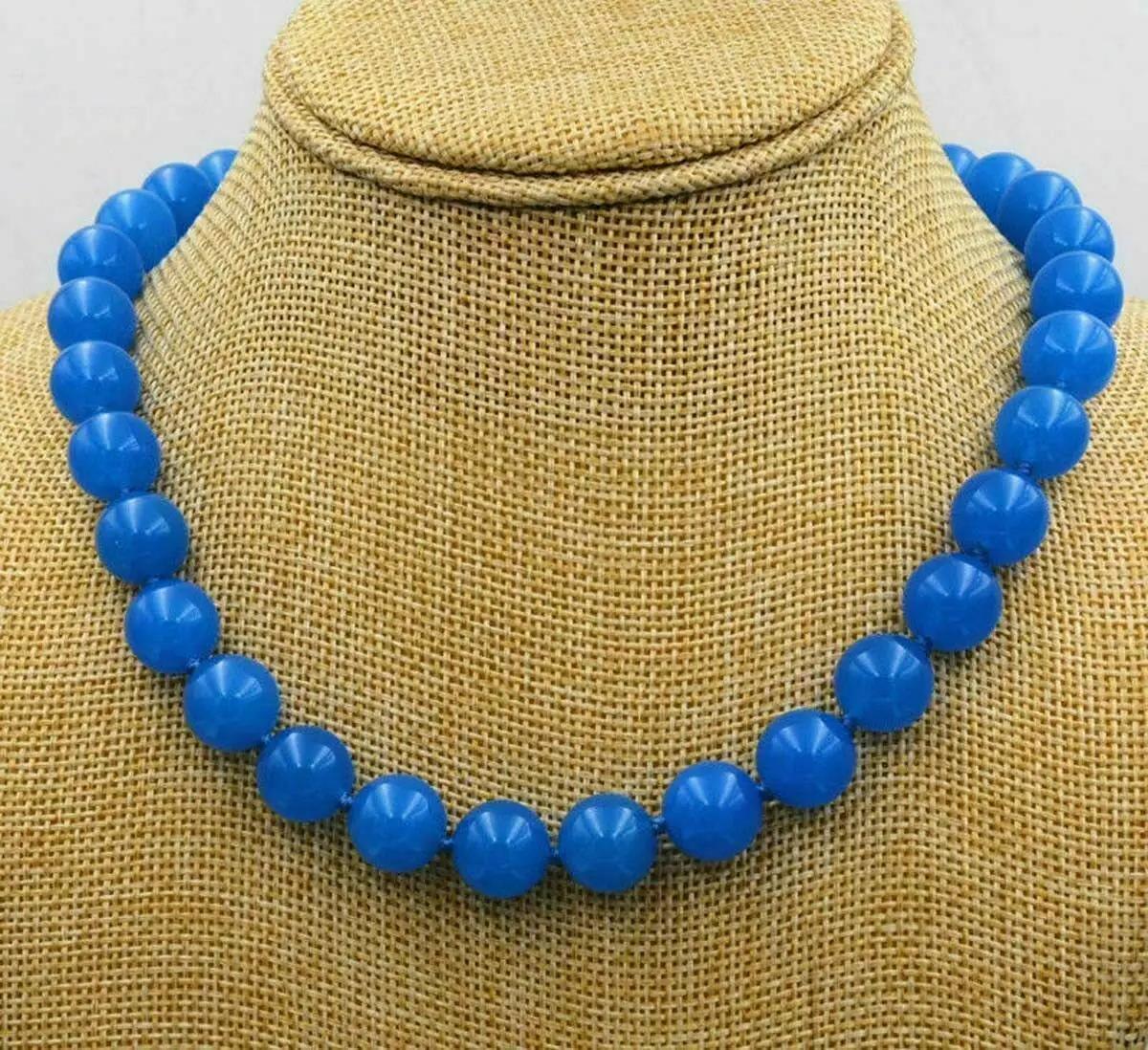 

Natural 12mm Huge Blue Jade Round Gemstone Beads Necklace 18'' S83