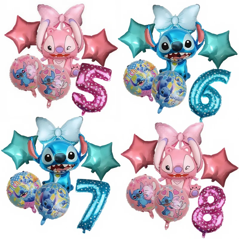 

7PCS Lilo & Stitch Party Aluminum Film Balloon 32 inch Digital Balloon Set Children's Girl Birthday House Background Decoration