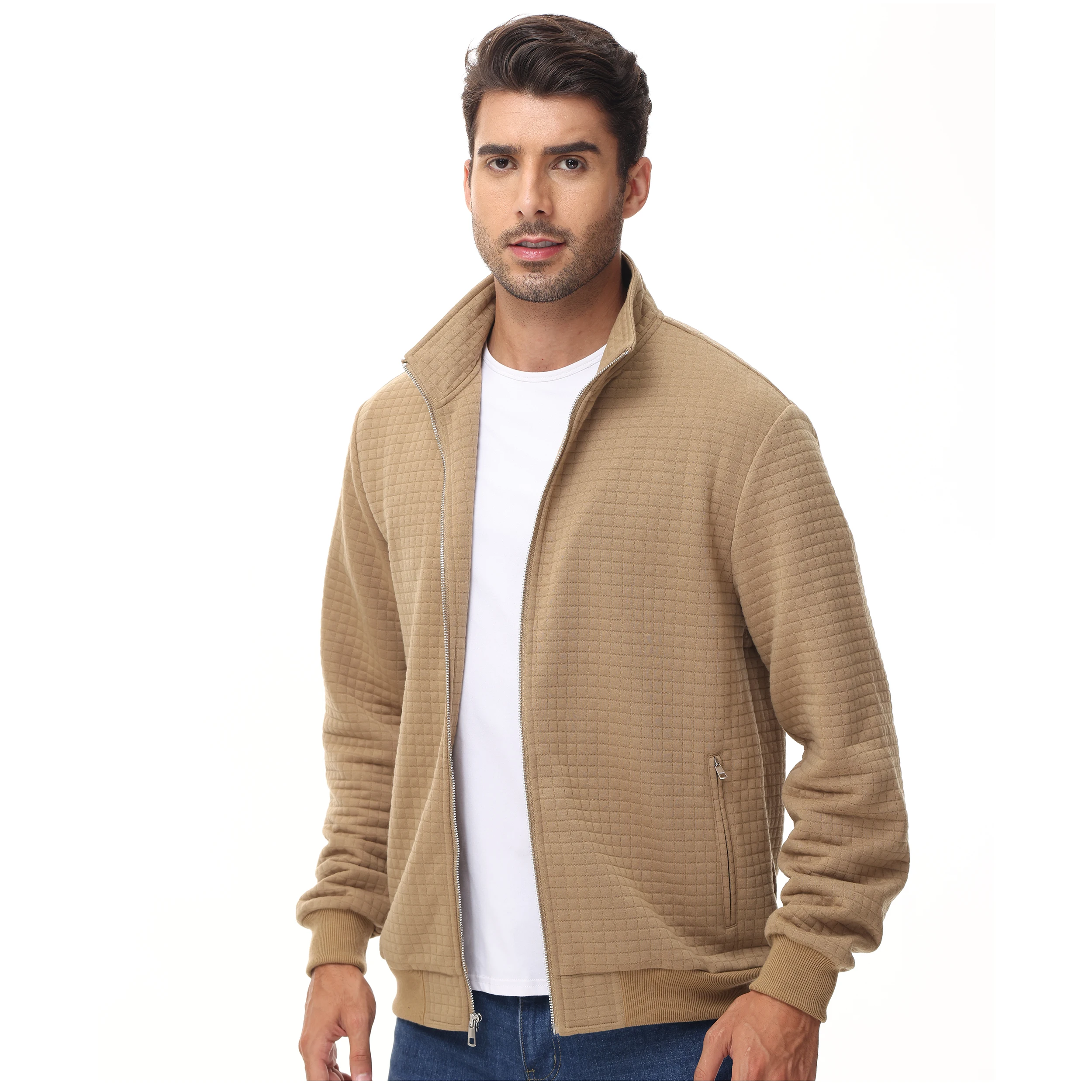 Chaqueta informal con cremallera para hombre, abrigo de calle a la moda, Sudadera con cuello de pie