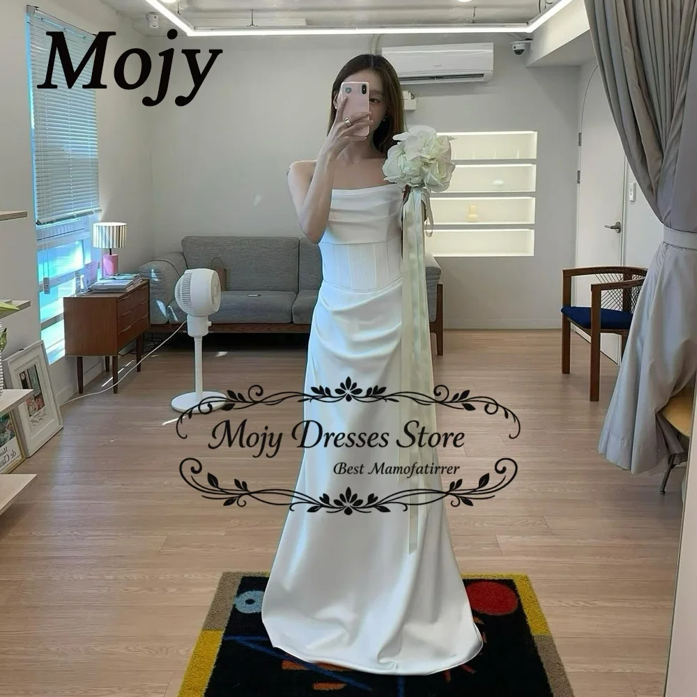 

Mojy Simple Strapless Mermaid Korean Wedding Dress Satin Bridal Gown for Photo shoots Customized Vestidos Novias Boda Women