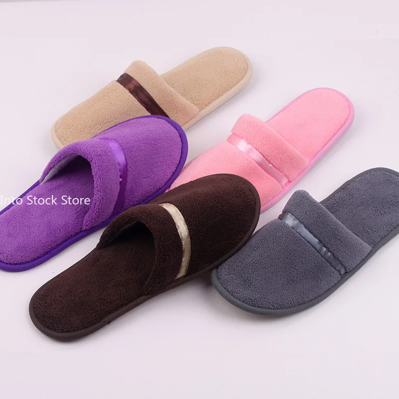 Hotel Slippers Non-slip Coral Fleece Slippers Sweat-absorbent Warm Slippers Home Guest Shoes Men Business Travel Passenger Shoes