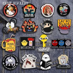 Cartoon Comedy Anime Brooch Enamel Pins Funny Broken Egg Dumbbell Science Role Metal Brooches Backpack Lapel Badges Jewelry Gift