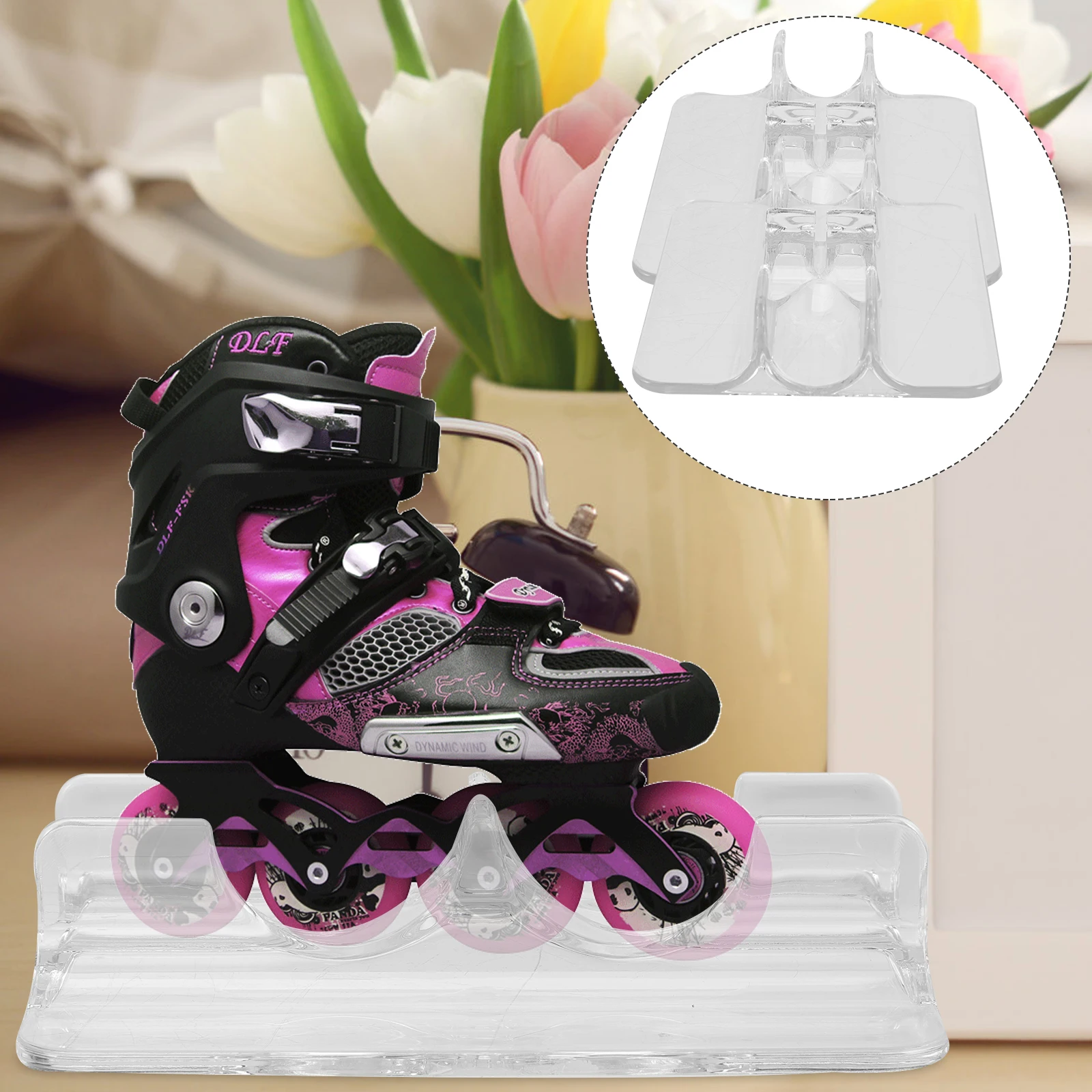 

2Pcs Ice Skate Display Rack Roller Shelf Storage Skates Skateboard Transparent Acrylic Retail Shop Decorations Creative