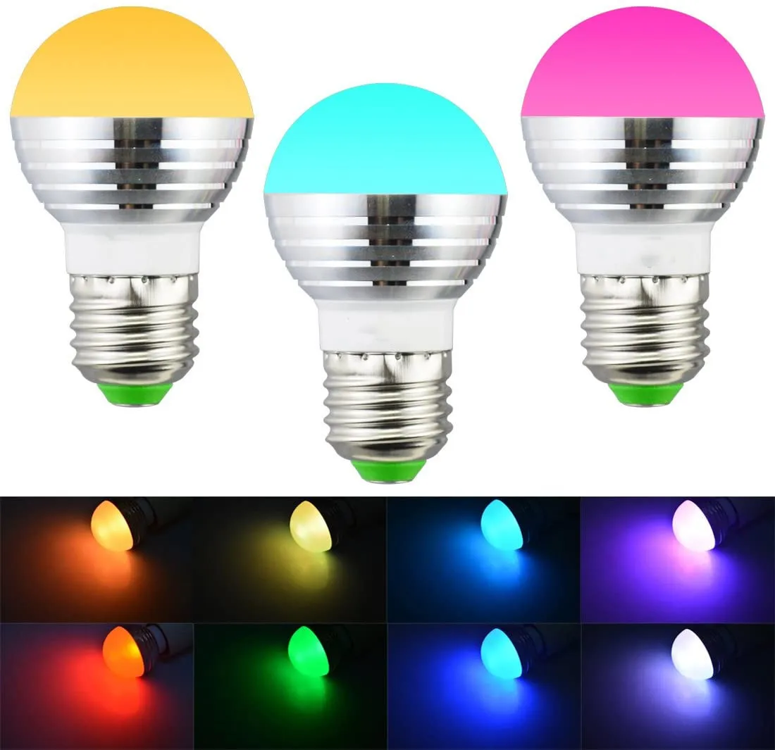 

3W AC85-265V Светодиодная лампа E27 E14 RGB Красочная лампа Ампула Светодиодная лампа с дистанционным инфракрасным регулируемой яркостью Шаровые сферические лампы Домашний декор