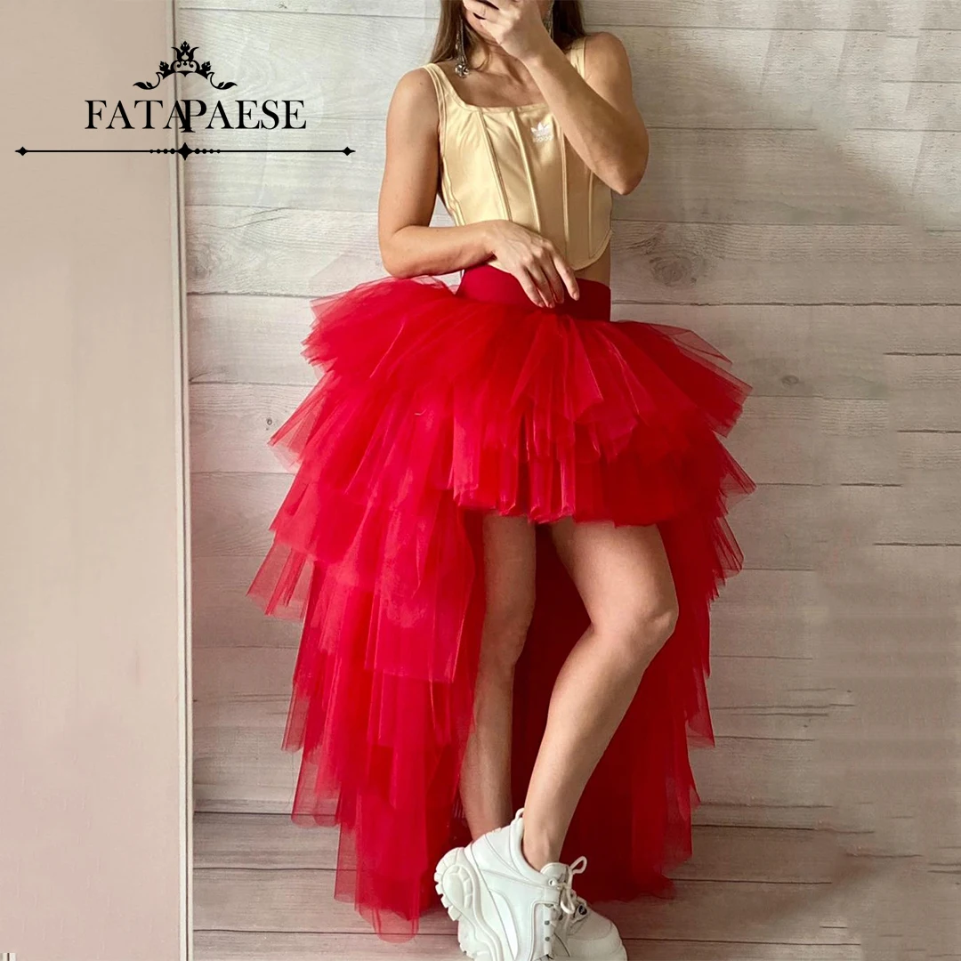 2024 New High Low Tulle Skirt Tiered  Ruffles Asymmetrical Prom Skirt Punk Tulle Gown Under Petticoat Casual Ball Party Outfit