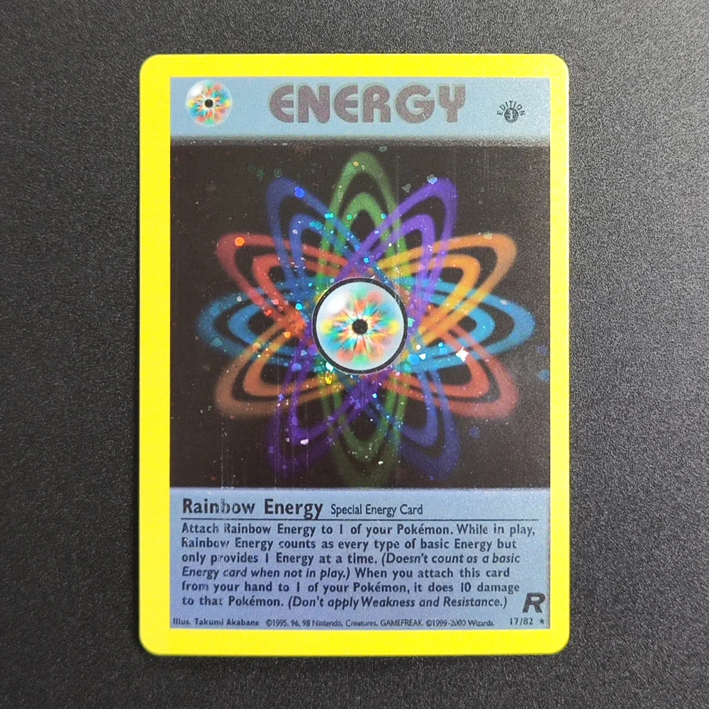 Tarjeta Coleccionable Proxy Pocket MonSter 2000 P.M ROCKET RAINBOW ENERGY -HOLO 17, Tarjeta Individual Rara, Juego Clásico, Tarjetas de Anime, Juguetes