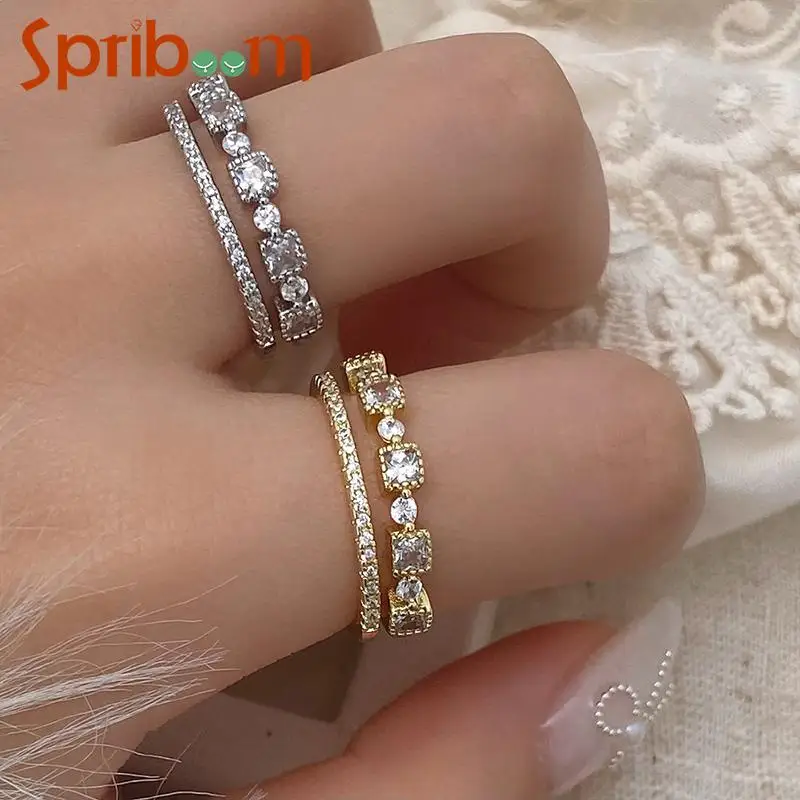 Zircon Ring for Women Double Layer Index Finger Rings Official-Website Jewelry Adjustable Luxury Wedding Party Accessories Gifts