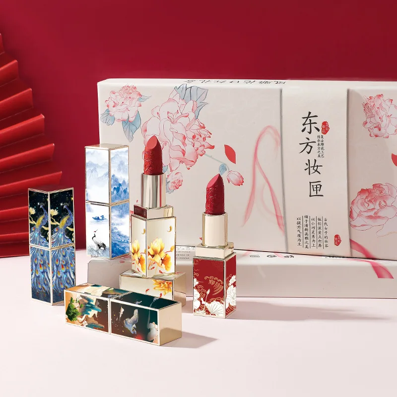 

Rosemary Beauty Chinese style three-dimensional carved lipstick set matte velvet moisturizing lipstick gift box set